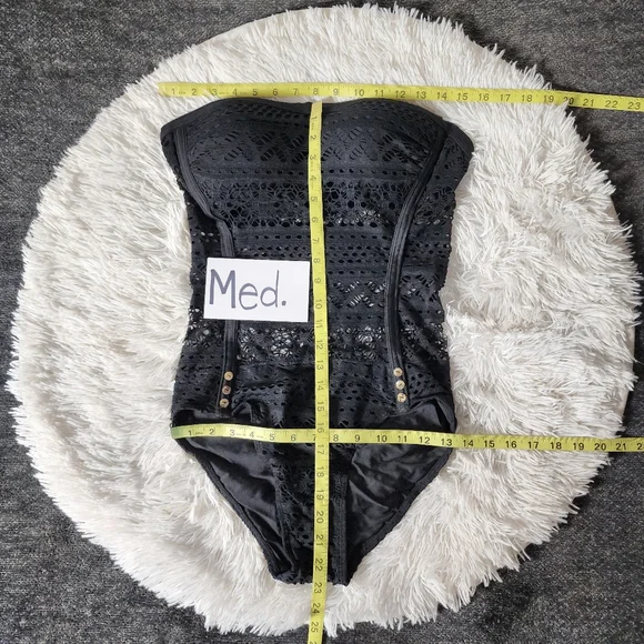 NWOT Black Fishnet One Piece Halter Bathing Suit - Picture 6 of 14